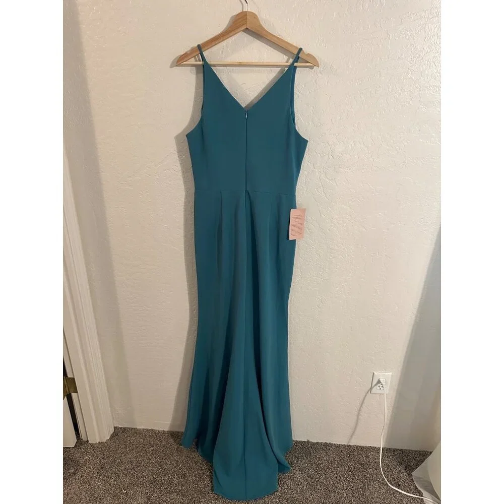 Y NWT BHLDN Turquoise Jones V Neck Structured Mermaid Style formal Maxi Gown - Picture 10 of 13